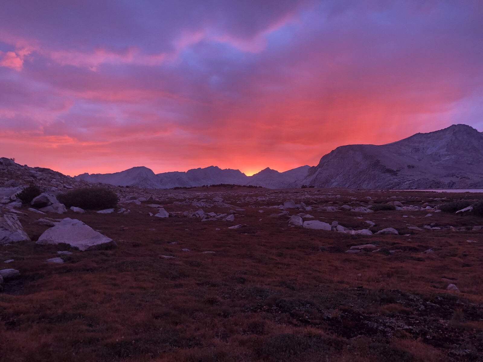 Sunset from Puppet Lake, captured during a break in the thunder and hail storms